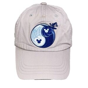 Disney Hat Cap Strap Back Tan Khaki Surfing Peace Sign Dad Mickey Mouse VTG Y2K